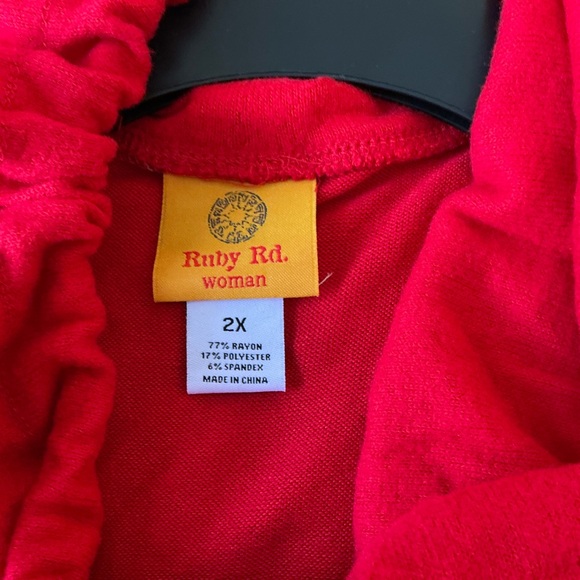 Ruby Rd Pullover Red Long Sleeve With Buttons Tunic Draw String Size 2X - Picture 7 of 9